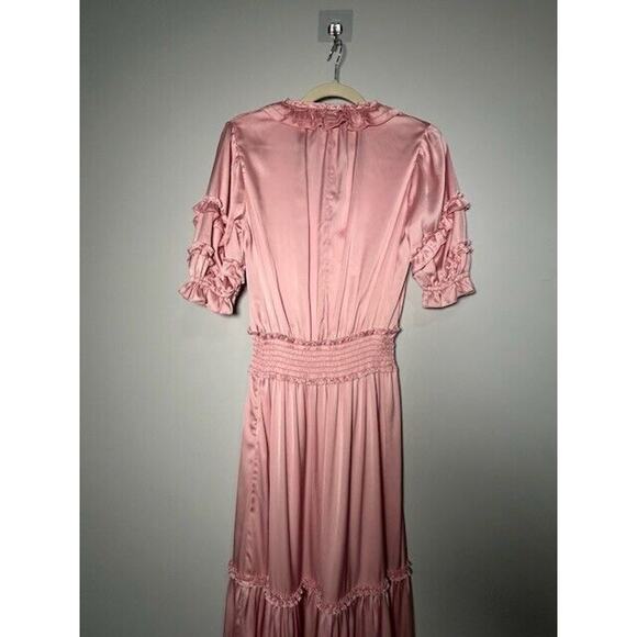 Generation Love Womens Fleur Satin Midi Dress Ruffle Tiered Pastel Pink Sz 3/S - Picture 4 of 9